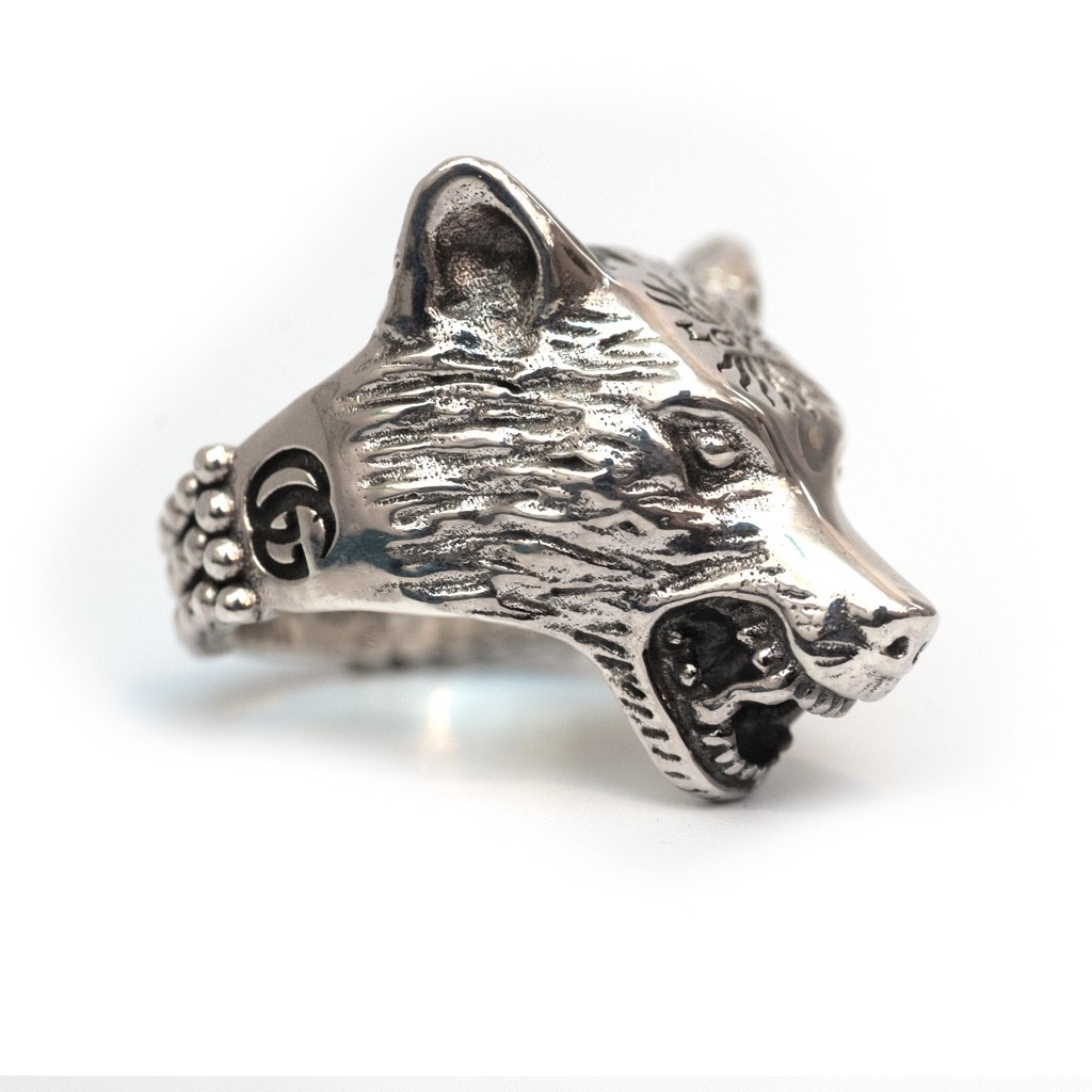 GUCCI Men's Anger Forest Sterling Silver Wolf Ring Size 9.5 (21
