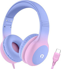 Wired Kids Headphones with USB C Plug, 85Db Safe Volume, Adjustable Headband, Ta