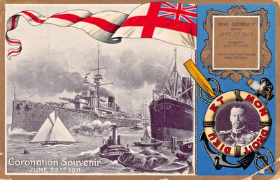 London 1911 Ansichtskarte Krönung King George V Kriegsschiff Flagge UK Marine AK - Bild 1 von 4