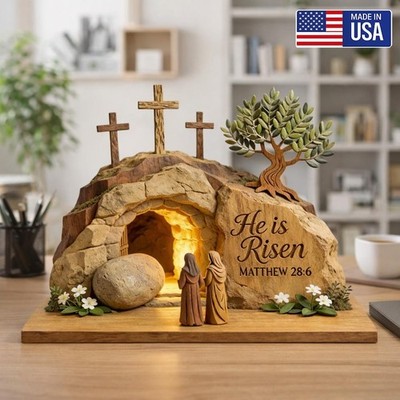 He Is Risen Easter Wooden Plaque, Matthew 28:6 Christian Resurrection Decor
