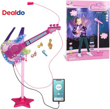Guitar and Microphone Set for Kids,Guitar Toys with Music Colorful Light,Adjusta