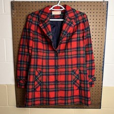 Vintage Pendleton 100 Virgin Wool Red Plaid Button Blazer Womens 14 70s 80s USA