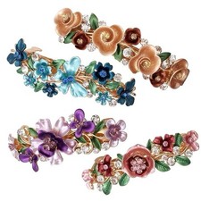 UNOPENED 4PCS Colorful Vintage Flower Metal Small French Barrettes Hair Clasps