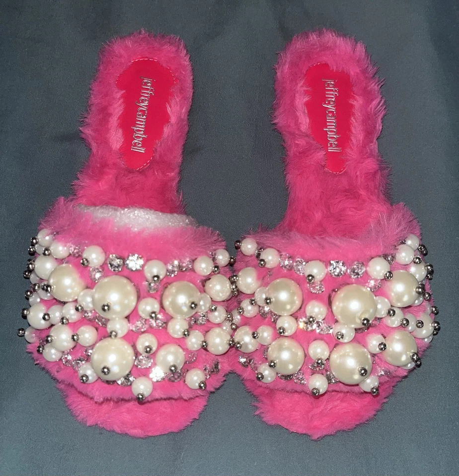 Jeffrey Campbell NUEVO Toboganes de Piel Facil-BP Rosa Caliente Estrás Perla Talla 6 Foto 2 de 4
