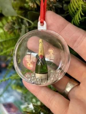 MIXED UP DOLLY Handmade CHAMPAGNE & BUBBLES BAUBLE hanging decoration XMAS TREE fizz BOTTLE