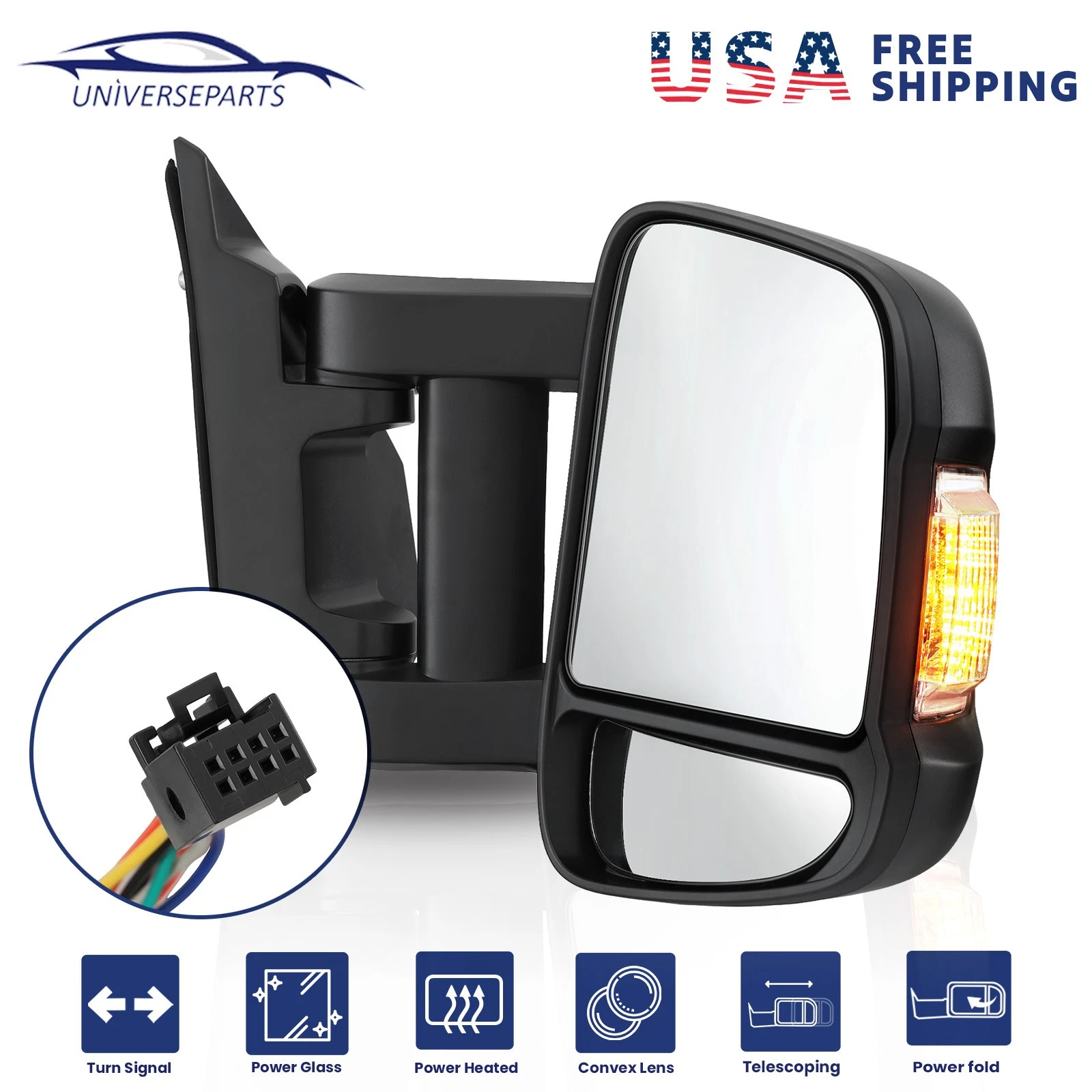 Right Power Fold Long Arm Door Mirror For 2014-2024 RAM Promaster 1500 2500 3500