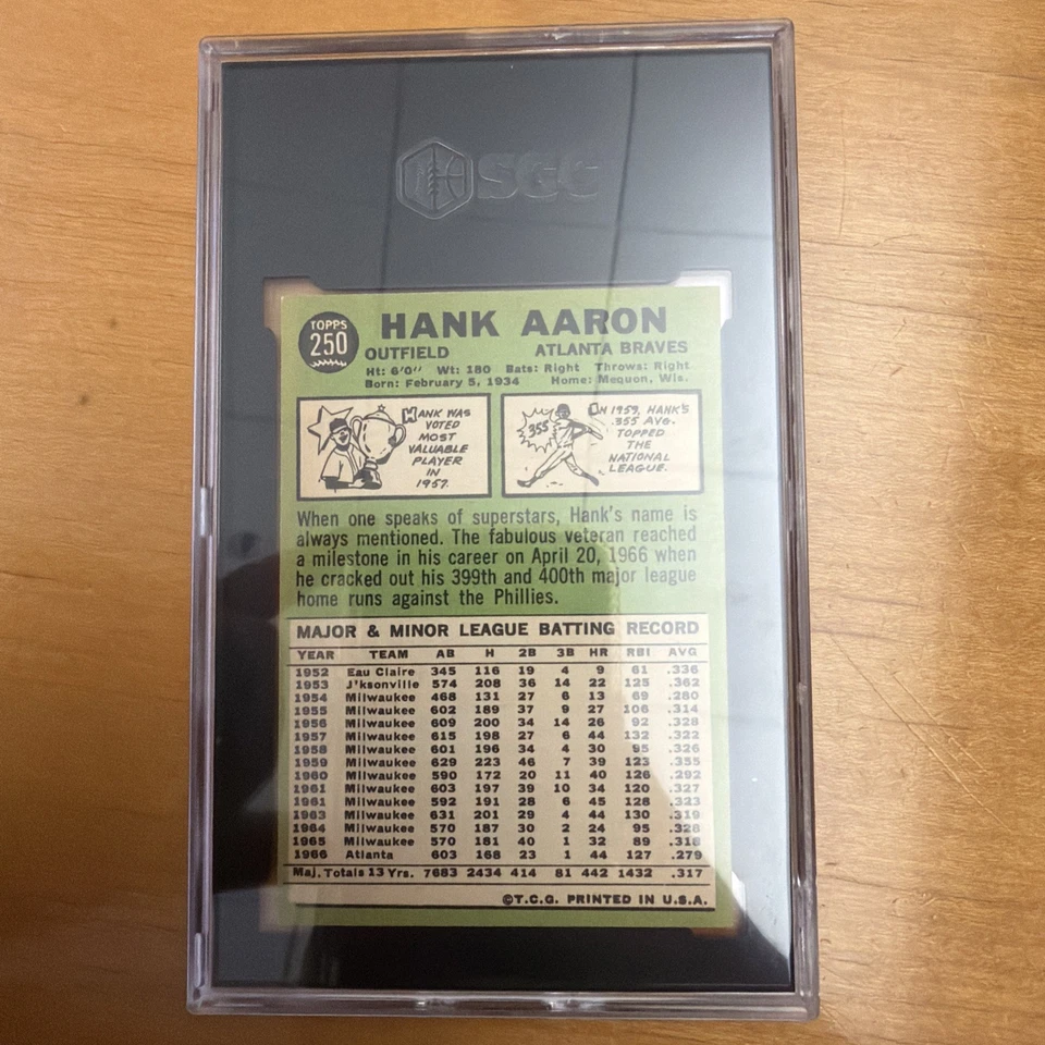 1967 Topps - Hank Aaron #250 - SGC 6 EX/NM HOF - Atlanta Braves - Hammerin’ Hank Foto 2 de 2