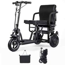36V 300W Dual Motor Folding Electric Trike - Black, Lithium Battery,39"x20"x33"