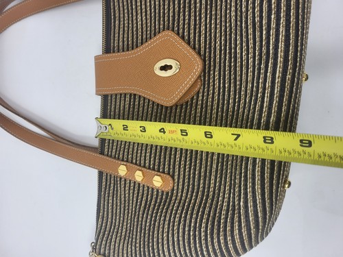 Eric Javits Striped Woven Shoulder Bag Zipper Closure Missing Tab Black Tan - Picture 16 of 20