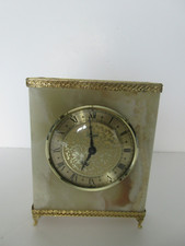 Onyx Battery Operated Mantel Clock.Brass/Gilt Ornate trim.British Made Luxuria.