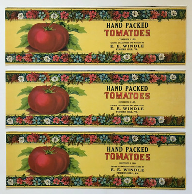 Vintage E. E. Windle Fishers Hill Virginia - Tin Can Labels - Lot of 3 Labels (1