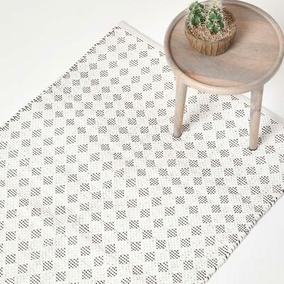 Handgewebte Rechteck Geometrische Diamant Chindi Teppiche in Weiß, Grau & Schwarz Farbton