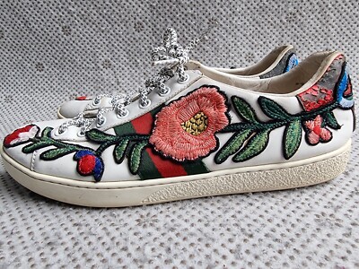 Gucci Ace Web Floral Embroidered White Leather Sneakers 39 G  display picture 1