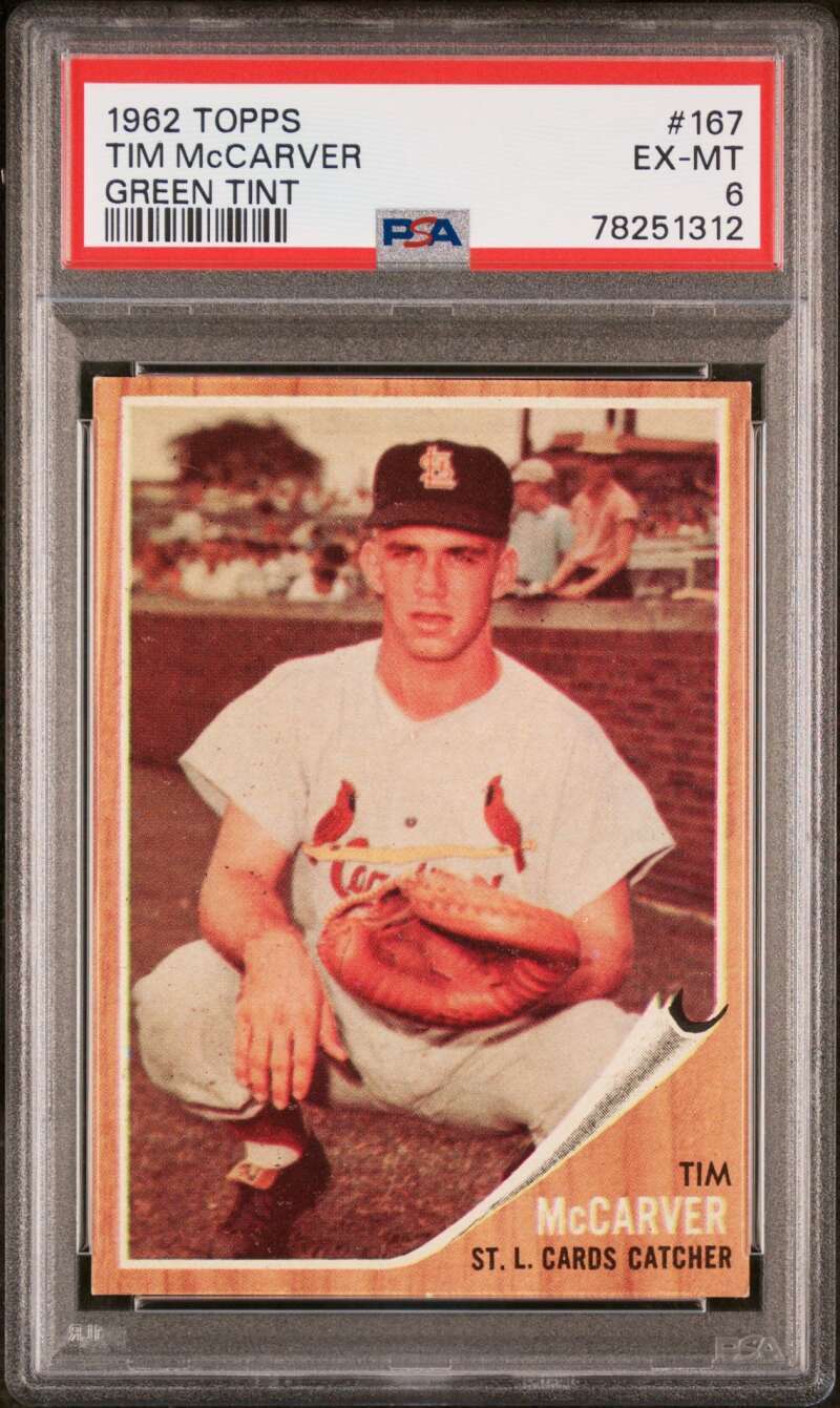 1962 Topps #167 Tim McCarver Green Tint PSA 6 RC Rookie Cardinals (1312)