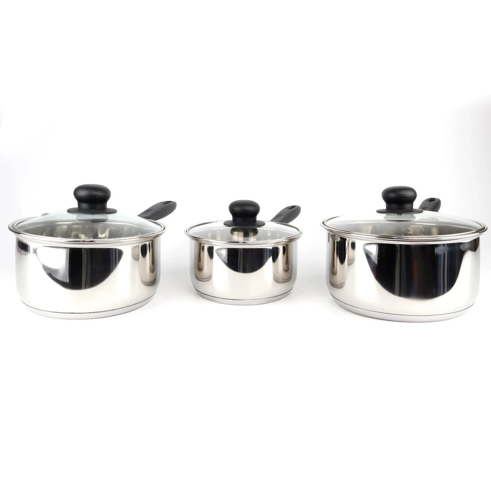 Induction Base Stainless Steel Saucepan Set Cookware Milk Pan Pot with Glass Lid