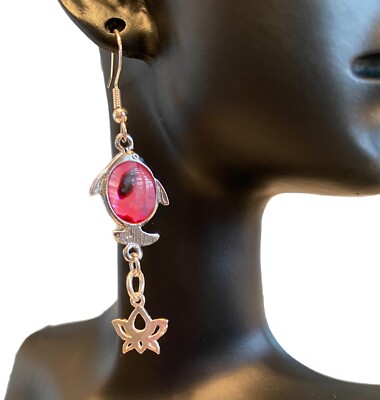 925 Sterling Silber Fisch Ohrringe rosa Abalone Lotusblüte Hänger Damen Geschenk ''