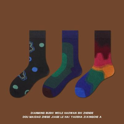 Gradient circle socks design sense pure cotton socks personality mid-tube socks