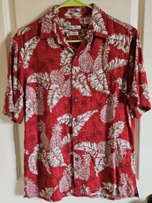 Batik Bay Hawaiian Shirt Pineapples Palms Leaves Silky Feel Men's Size Medium 