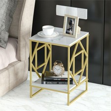 Real Solid Marble Coffee Table Top Square Sofa Side Storage End Table Gold Legs