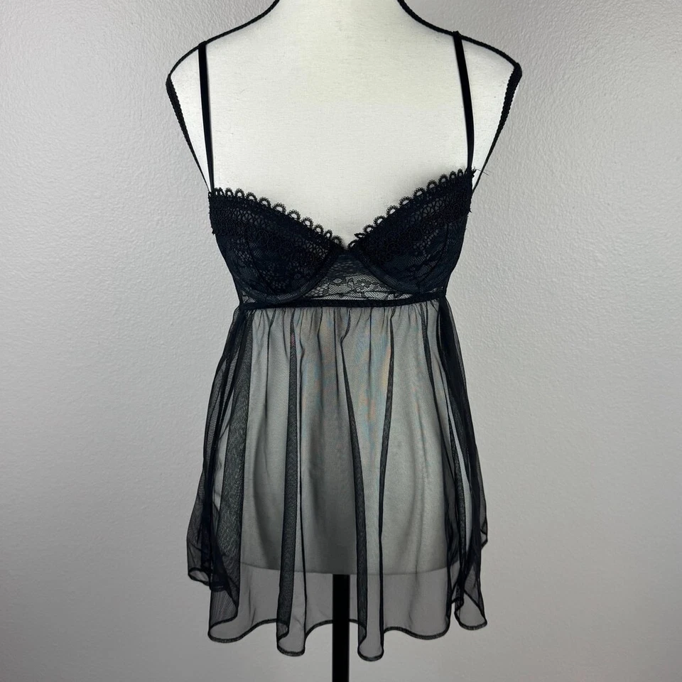 Victoria's Secret 黑色 34B 浪漫睡衣 Sheer Chemise 婴儿娃娃内衣 — 第 2/4 张图片