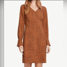 ANN TAYLOR FACTORY BROWN BLACK CHEETAH PRINT BELL SLEEVES A-LINE BOHO DRESS