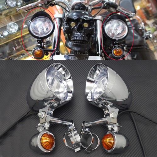 Motorcycle Turn Signal Driving Spot Fog light Bar Set For Harley Touring Chopper - Picture 8 of 8