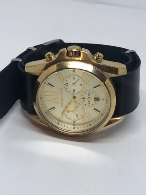 Michael Kors MK5605 Unisex Black Leather Analog Gold Dial  display picture 2