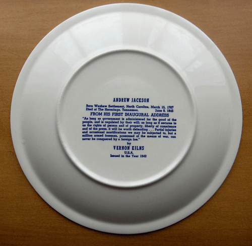 Vernon Kilns President Andrew Jackson collector plate~Ultra shape~Blue~NR - Picture 3 of 4