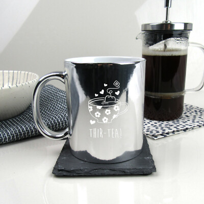 Gravur Silber Kaffeebecher DREI TEE Design 30. Geburtstag Geschenk Schwester