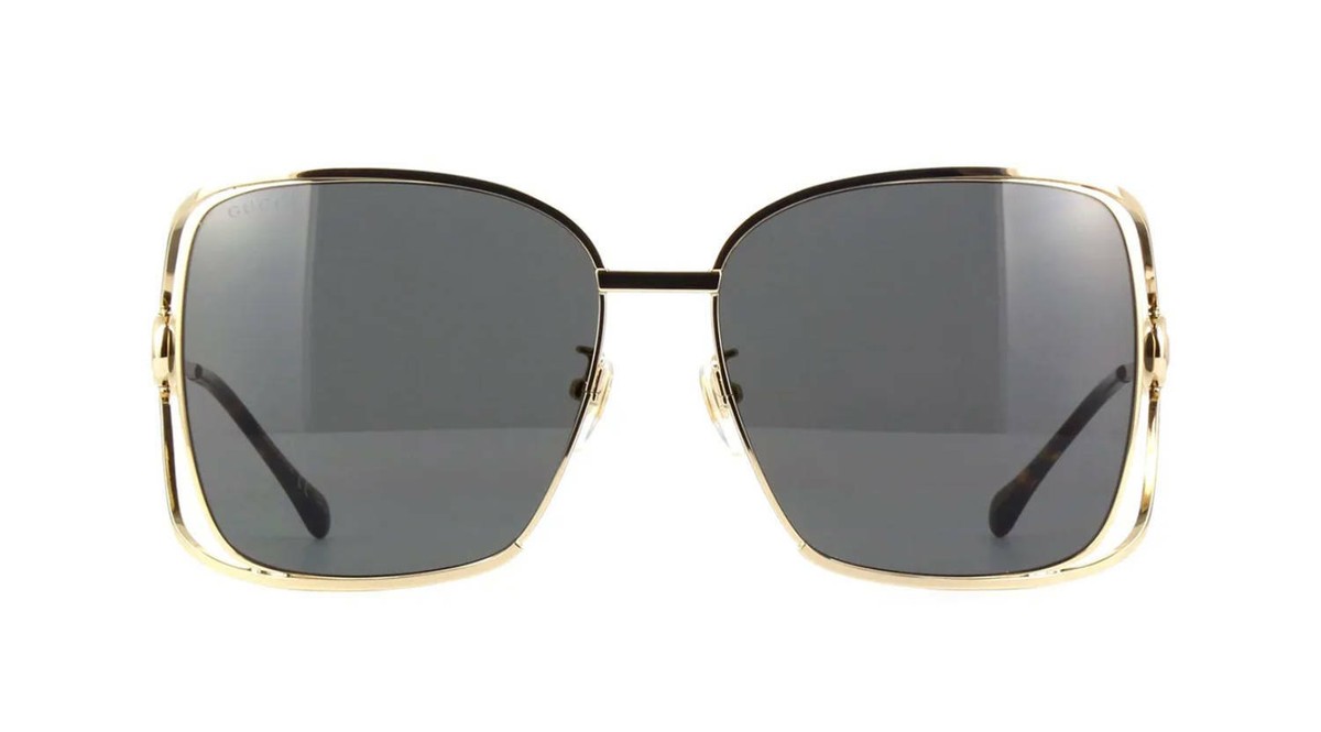 GUCCI GG1020S 001 61-16 135 Sunglasses Pre-owned Gucci Horsebit 1020 Gold Green Oversized Gg1020s  main image 2