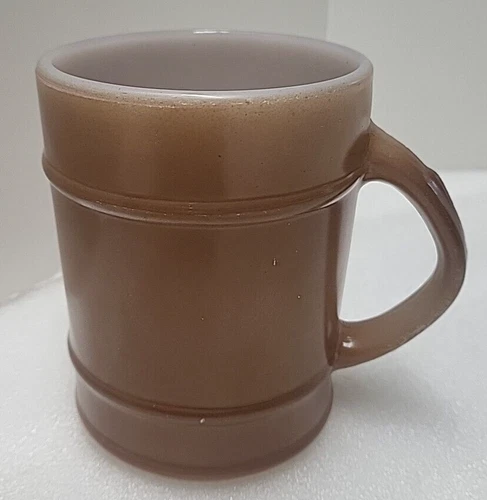Vintage Fire King Coffee Cup Mug Anchor Hocking Barrel Brown Milk USA Oven Proof
