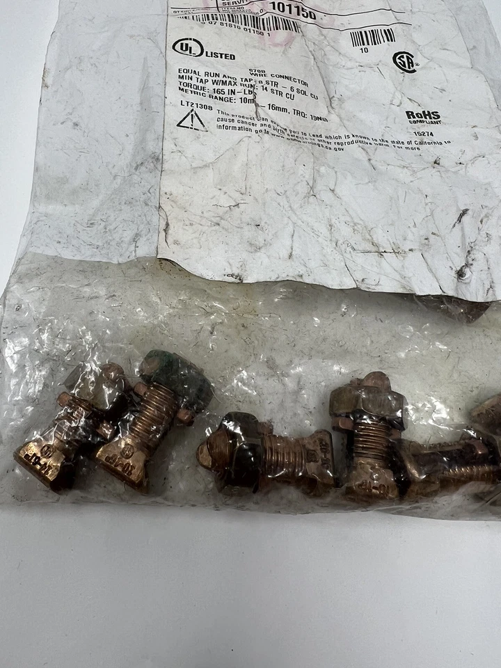 (10 Pack) Burndy KS17 Servit Split-Bolt, 8 Str. - 6 Sol. Copper Run and Tap - Image 3 of 4