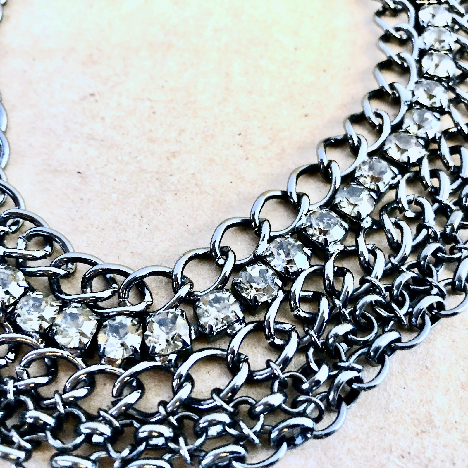 Chain Link Statement Necklace with Rhinestones Mu… - image 8