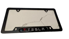 TESLA Logo Black.   Steel License Plate Frame   black  Model S 3 X Y