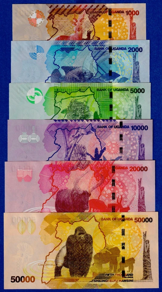 Uganda Full Set 1000, 2000, 5000,10000,20000, 50000 Shillings (2017-2021) UNC - Image 2 of 2