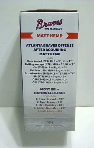 Matt Kemp #27 Atlanta Braves 2017 Baseball Bobble Head MIB Sealed w/Game Ticket - Picture 5 of 10