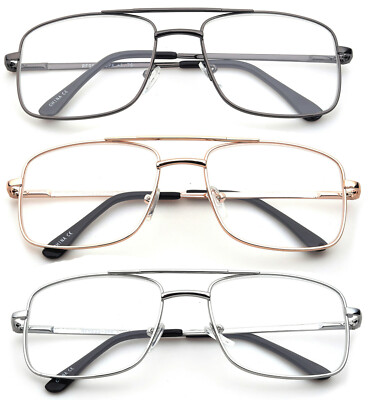 Aviator Reading Glasses Classic Square Retro Metal Frame Spring Hinge Reader