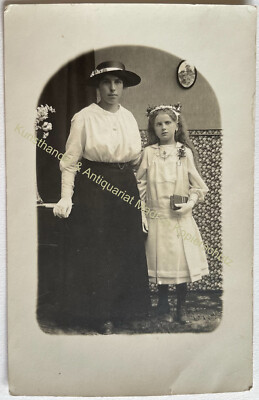 orig. Photo postcard Sulzbach Upper Palatinate around 1920 mother child girl communion 