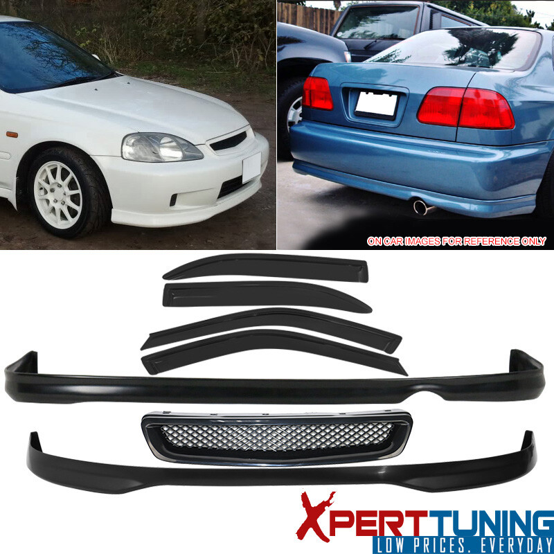 Fits 96-98 Honda Civic 4Dr Front & Rear Bumper Lip + Grille + 4PCS