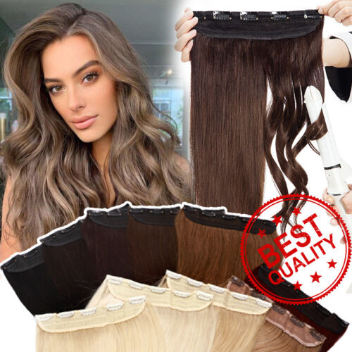 One Piece Clip In 100% Remy Human Hair Extensions Full Head Weft Thick  Balayage | eBay