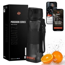 SQUATZ 24oz Sports Water Bottle w/Strainer,Shaker Ball,Secure Lock-Black