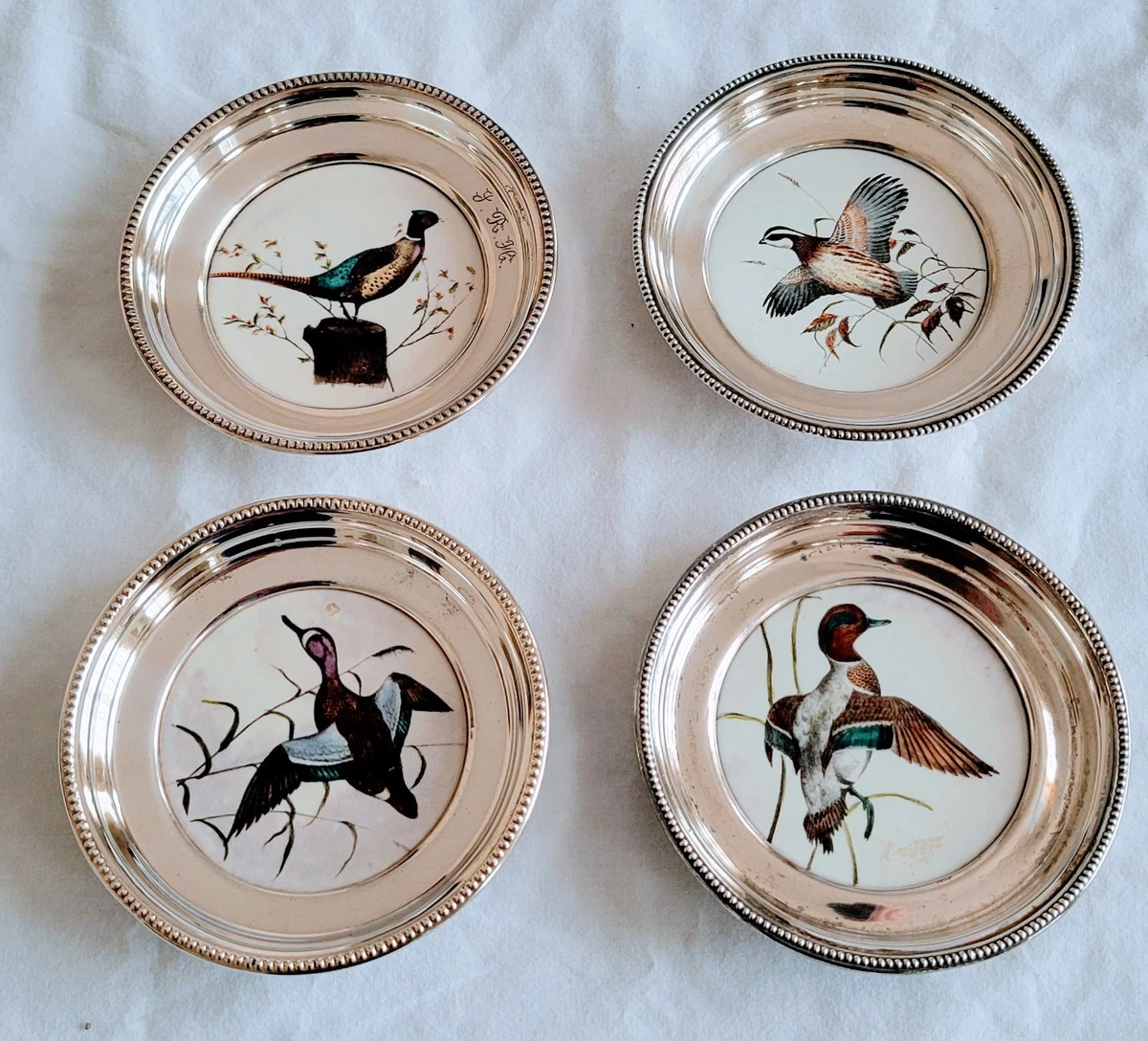 【FRANK M. WHITING】 【純銀/ガラス】コースター 5個組 Frank M. Whiting Antique US Sterling Silver Dishes & Coasters for