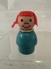 Vintage Fisher Price Wooden Little People Red Haired Girl w *Pigtails. Teal Blue