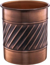 Kitchen Utensil Holder – Wave Embossed Metal Antique Copper Utensil Holder, D...