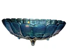 VTG Indiana Glass Blue Iridescent Carnival Harvest Grape Oval Footed Fruit Bowl