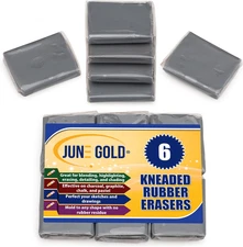 6 Gray Kneaded Erasers, Blend, Shade, Smooth, Correct, and Brighten Your Sketche