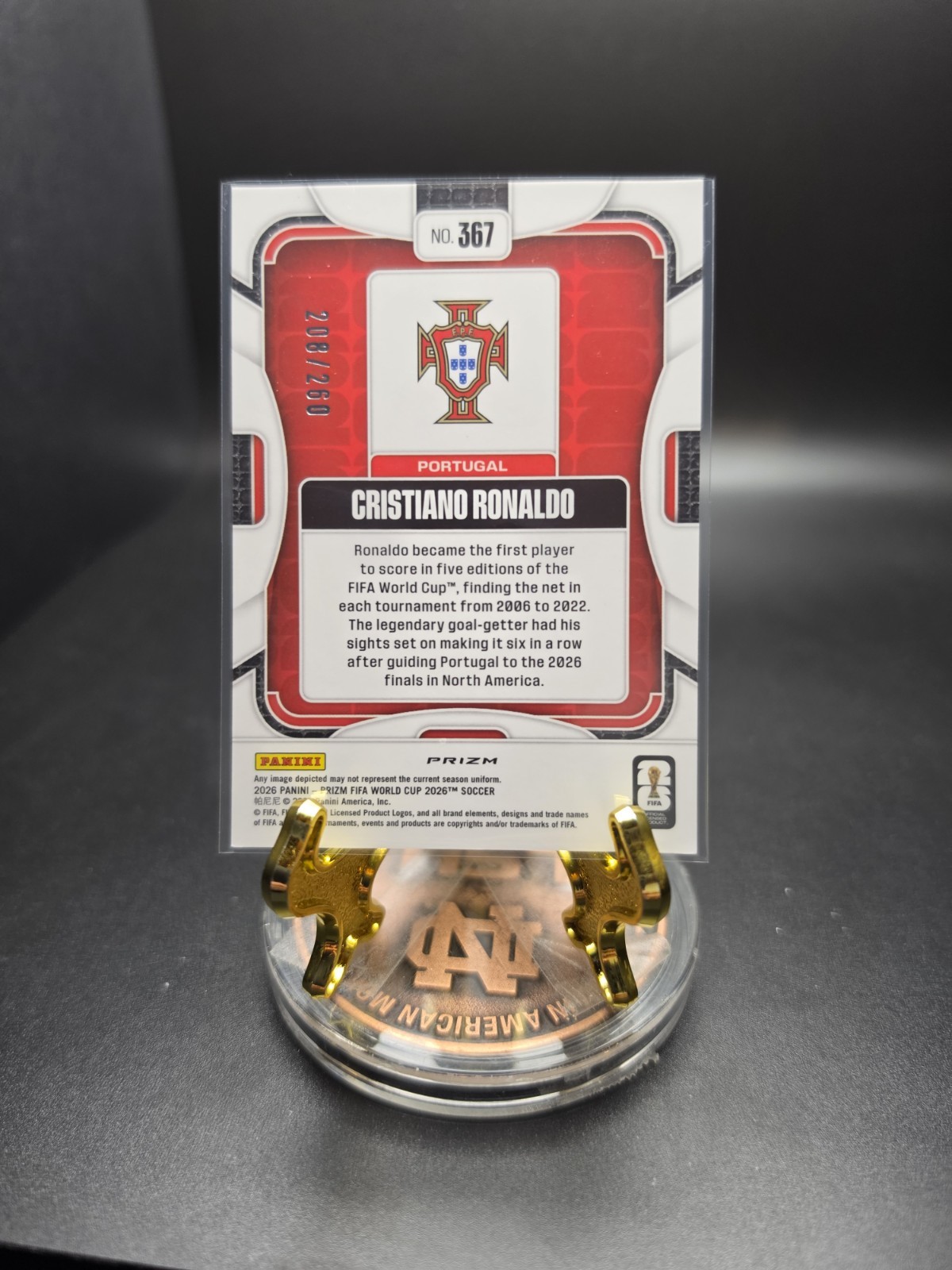 2026 Panini Prizm World Cup Orange LAZER PRIZM/260 #367 SP Cristiano Ronaldo CR7 view 2