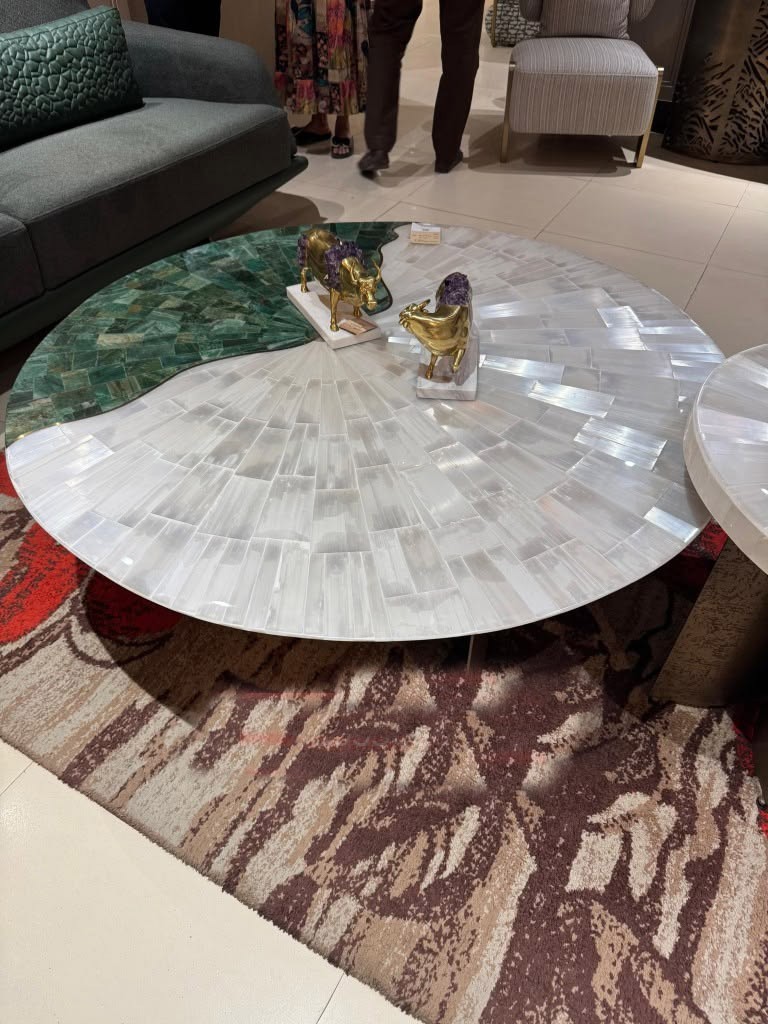 Handmade Selenite & Labradorite Centerpiece Table – Luxury Natural Gemstone Deco