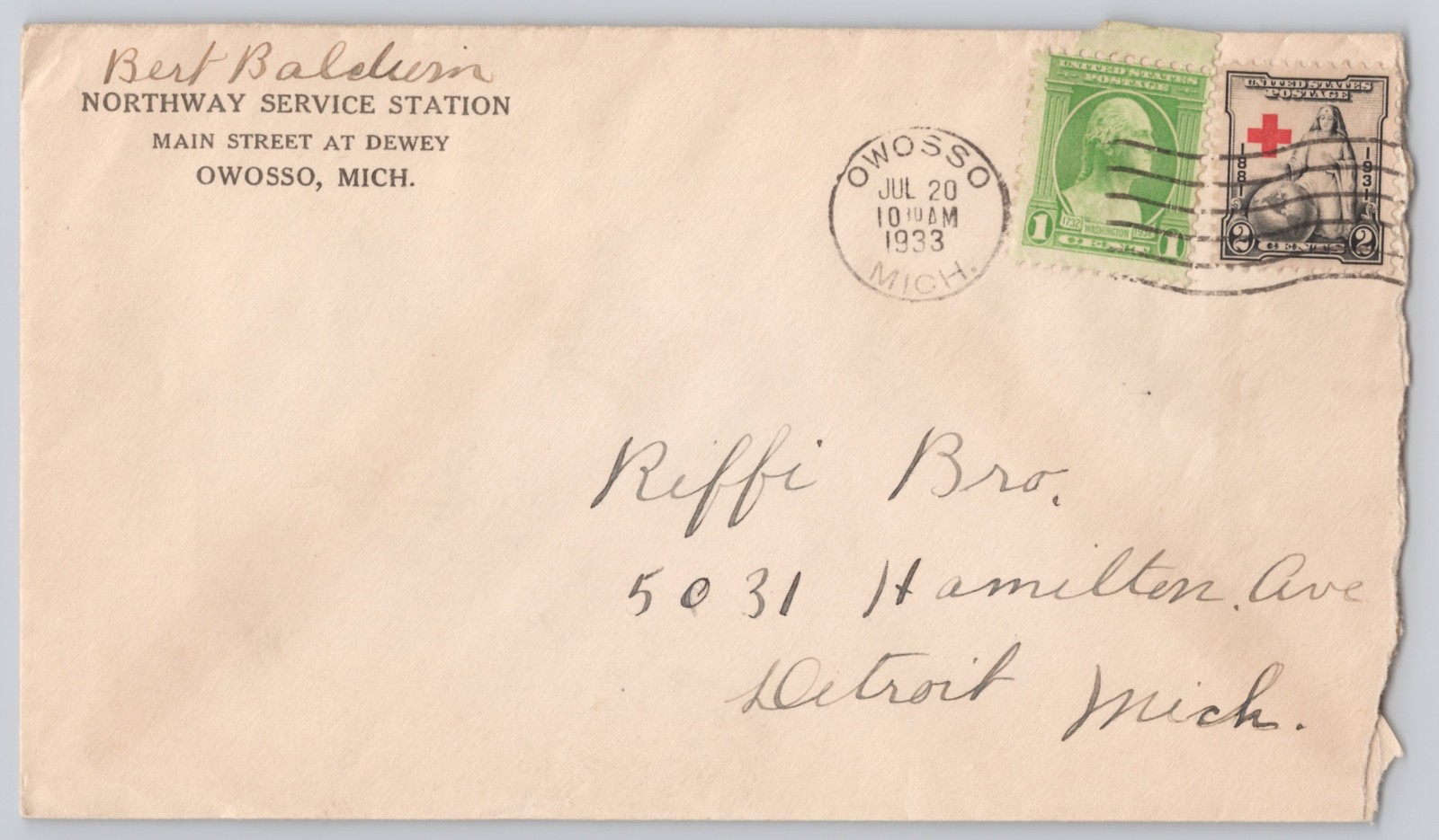 Owosso, Mich Northway Service Station, Main St. at Dewey, 1933 1c