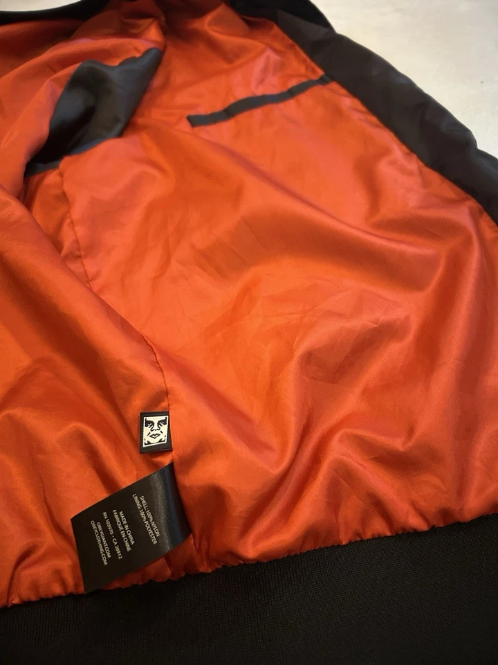 OBEY Bomber Satin Jacket Flower Graphic Embroidered Black Size Large Rare Red - Image 4 of 4